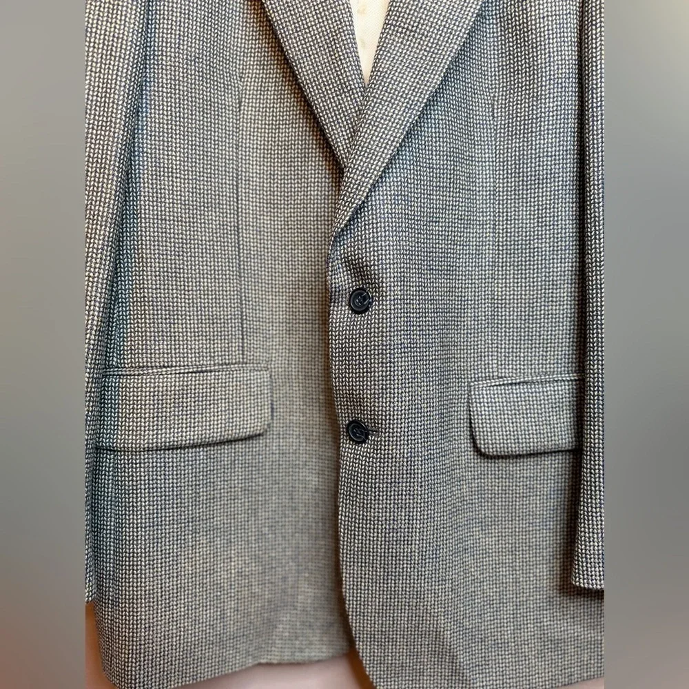 Oscar de la Renta Charcoal Herringbone 100% Wool Blazer Sport Coat 2 Button 44L